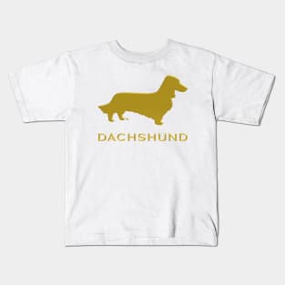 Longhaired Dachshund silhouette golden color Kids T-Shirt